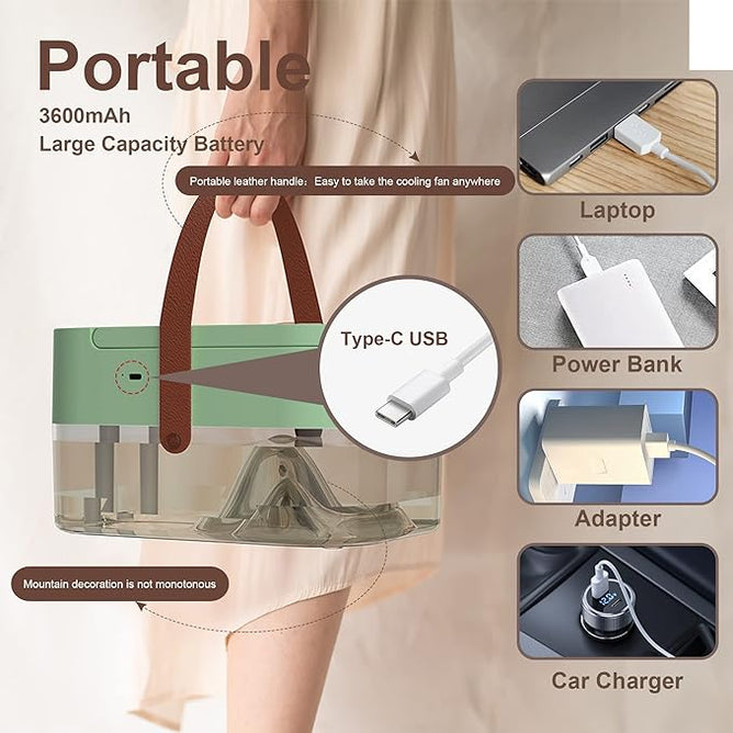 Portable mini air conditioner fan for personal cooling – USB rechargeable desktop cooler for UAE summer heat